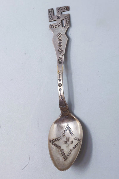Navajo Antique Silver Souvenir Spoon Whirling Logs with Stamped Bowl