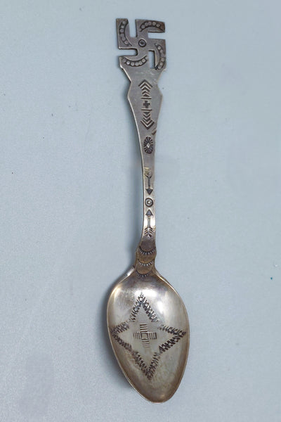 Navajo Antique Silver Souvenir Spoon Whirling Logs with Stamped Bowl