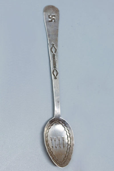 Navajo Antique Silver Souvenir Spoon Stamped Whirling Logs & Arrows