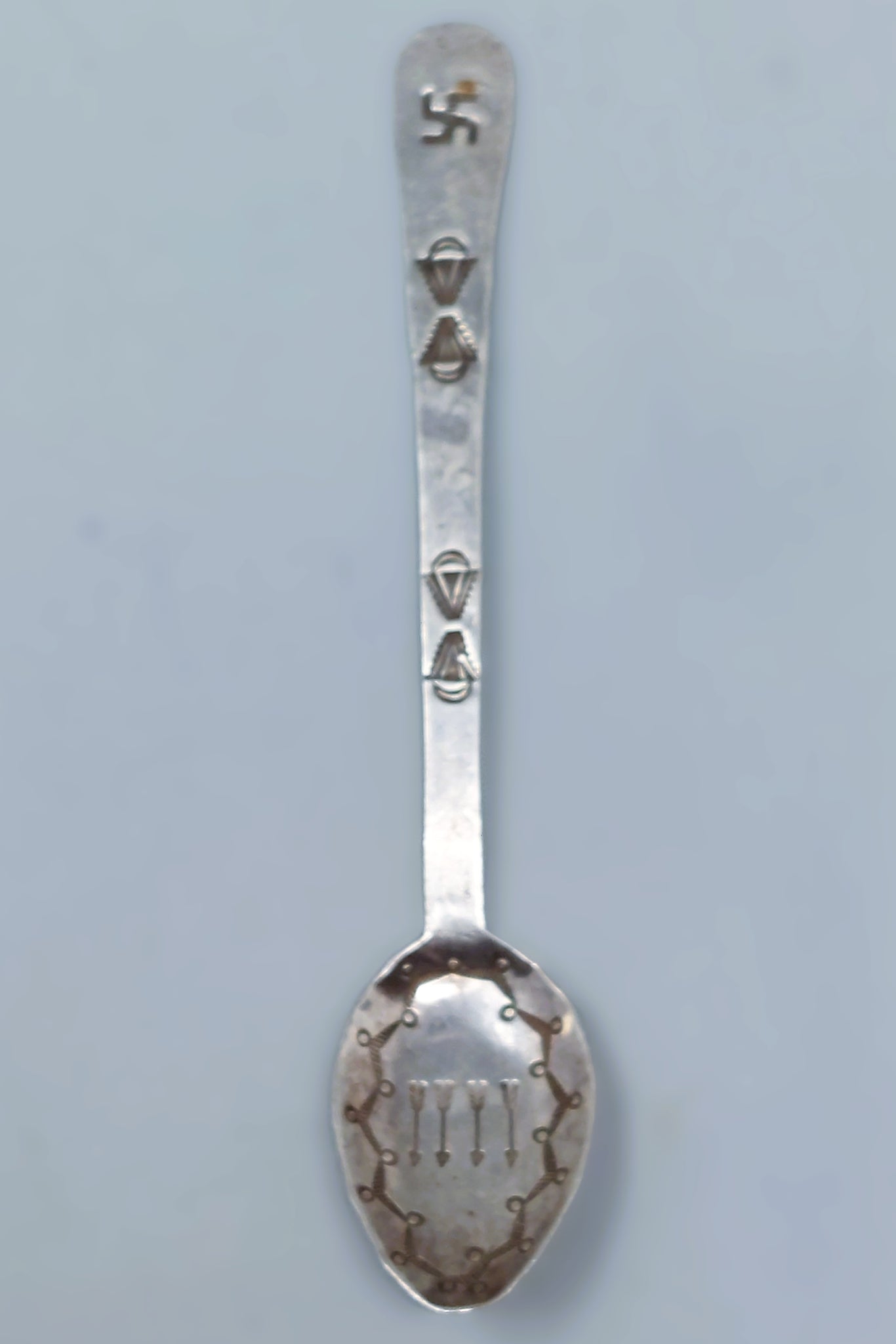Navajo Antique Silver Souvenir Spoon Stamped Whirling Logs & Arrows
