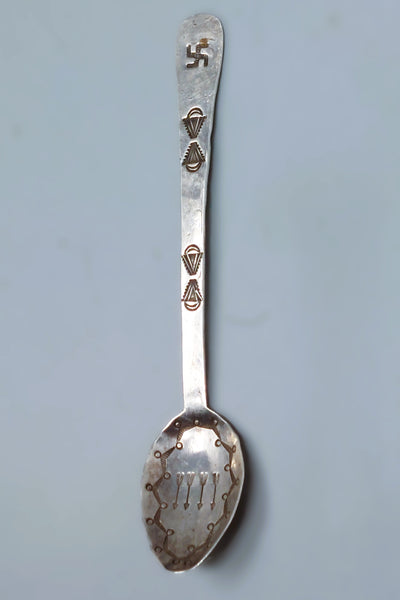 Navajo Antique Silver Souvenir Spoon Stamped Whirling Logs & Arrows