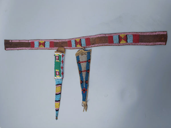 Native American Crow Girls Beaded Belt with Awl and Whetstone Case