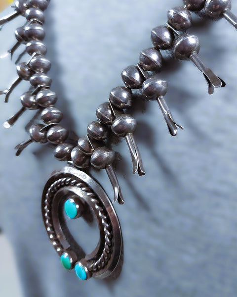 Navajo Turquoise &  Silver Squash Blossom Necklace