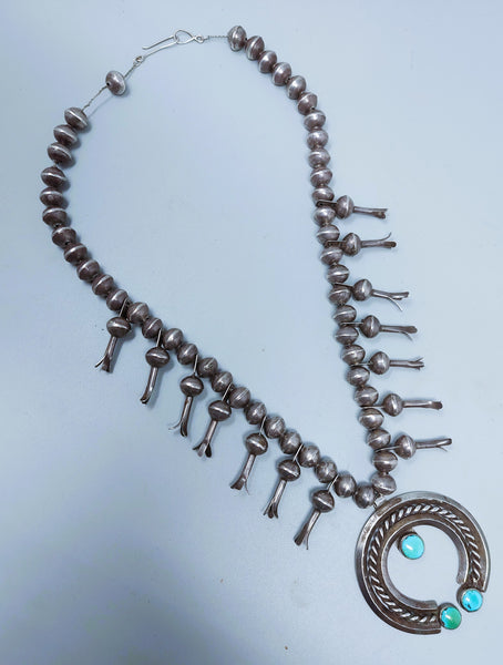 Navajo Turquoise &  Silver Squash Blossom Necklace