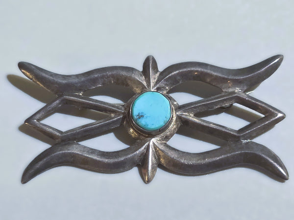 Navajo Silver & Turquoise Cast Brooch / Pin 2.5/8 inch wide