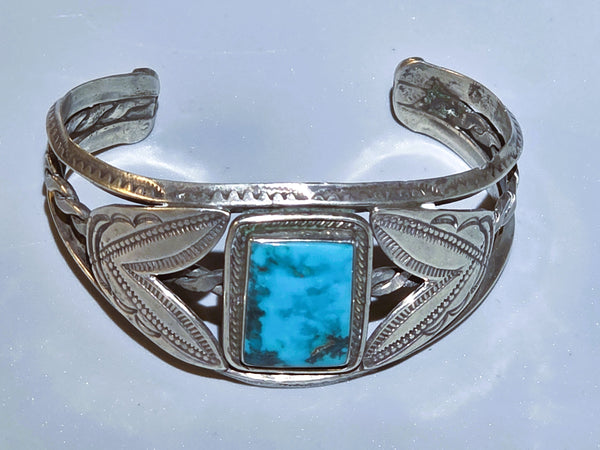 Navajo Sterling Silver & Rectangular Turquoise Stone Cuff