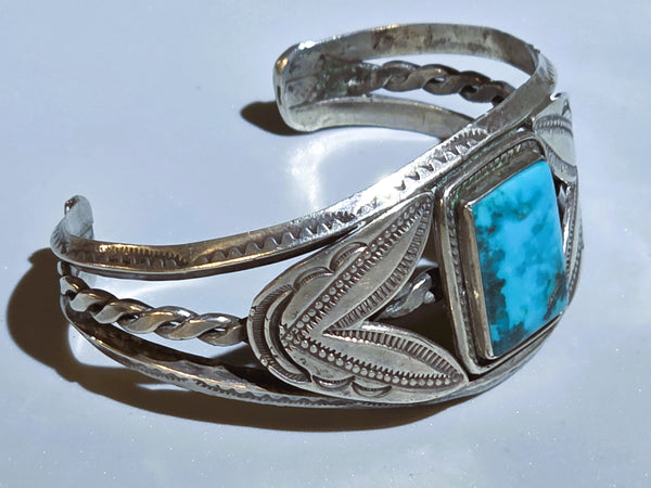 Navajo Sterling Silver & Rectangular Turquoise Stone Cuff