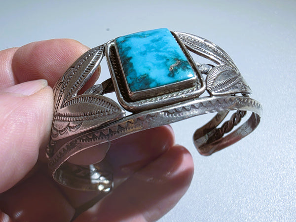 Navajo Sterling Silver & Rectangular Turquoise Stone Cuff
