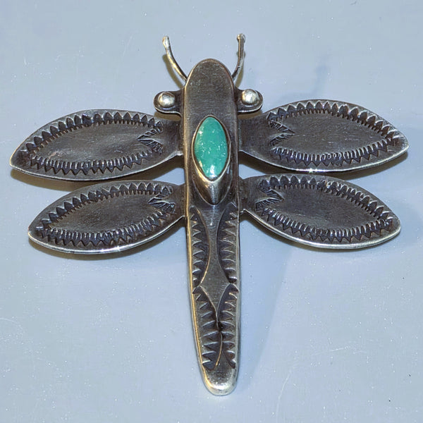 Navajo Dragonfly Pendant with Turquoise & Beaded Chain