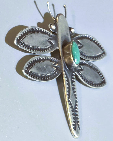 Navajo Dragonfly Pendant with Turquoise & Beaded Chain