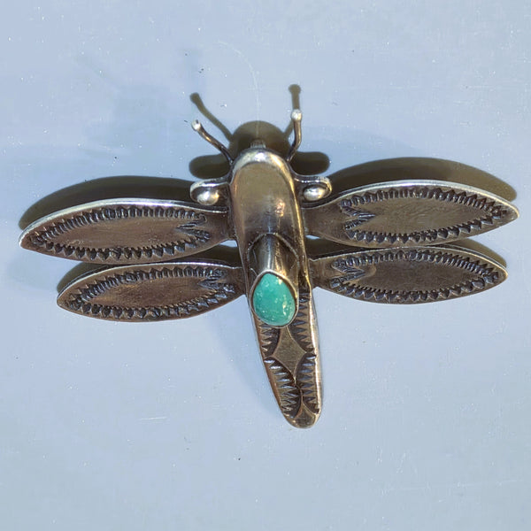 Navajo Dragonfly Pendant with Turquoise & Beaded Chain