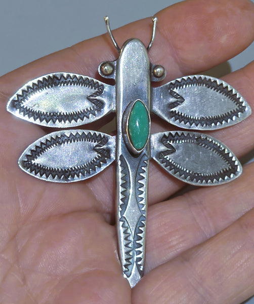 Navajo Dragonfly Pendant with Turquoise & Beaded Chain