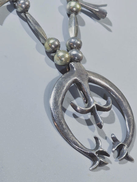 Navajo Sterling Silver Squash Blossom Necklace w Melon Beads and Hands Naja