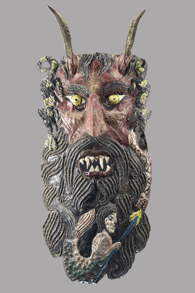 Nahua Guerrero Mexico Horned Diablo Painted Copper Barbone Mask