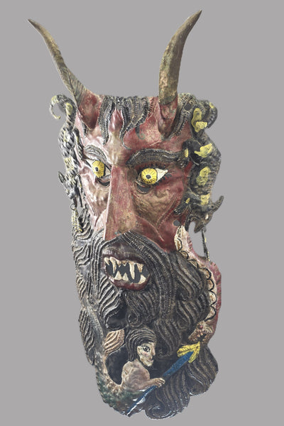 Nahua Guerrero Mexico Horned Diablo Painted Copper Barbone Mask