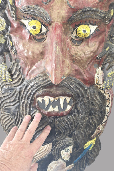 Nahua Guerrero Mexico Horned Diablo Painted Copper Barbone Mask