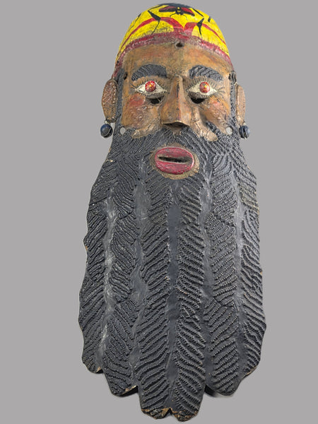 Guerrero Mexico Nahua Painted Copper Barbone Bearded Man Mask