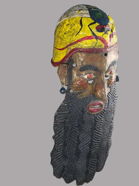 Guerrero Mexico Nahua Painted Copper Barbone Bearded Man Mask