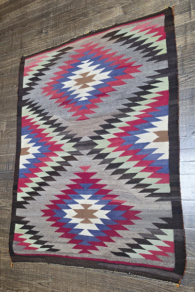 Native American Navajo Rug Dazzler with Blue, Green, & Red