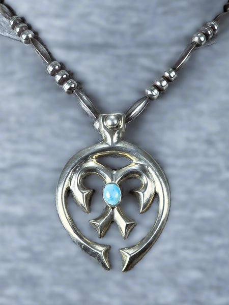 Navajo Sterling Silver Necklace with Turquoise Stone set in Naja ( Pendant )