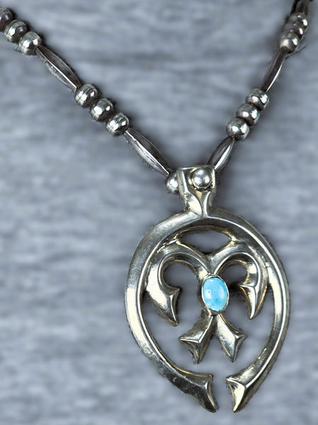 Navajo Sterling Silver Necklace with Turquoise Stone set in Naja ( Pendant )