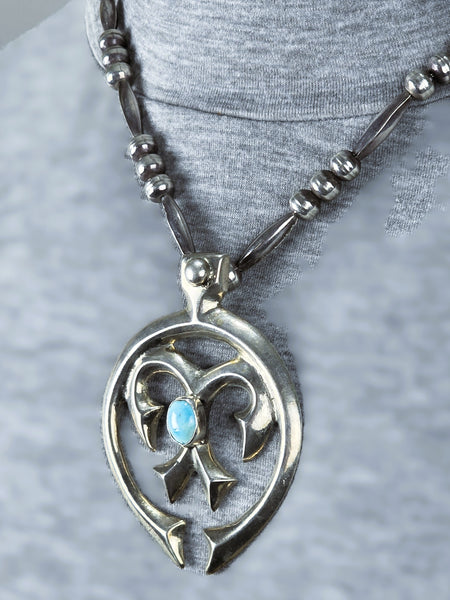 Navajo Sterling Silver Necklace with Turquoise Stone set in Naja ( Pendant )