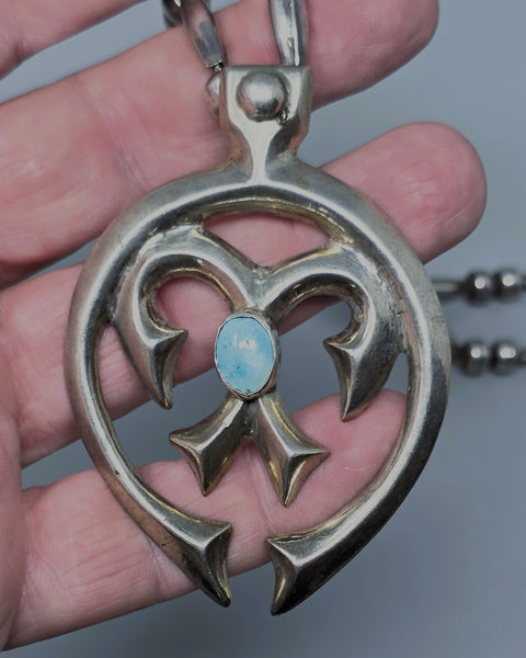 Navajo Sterling Silver Necklace with Turquoise Stone set in Naja ( Pendant )