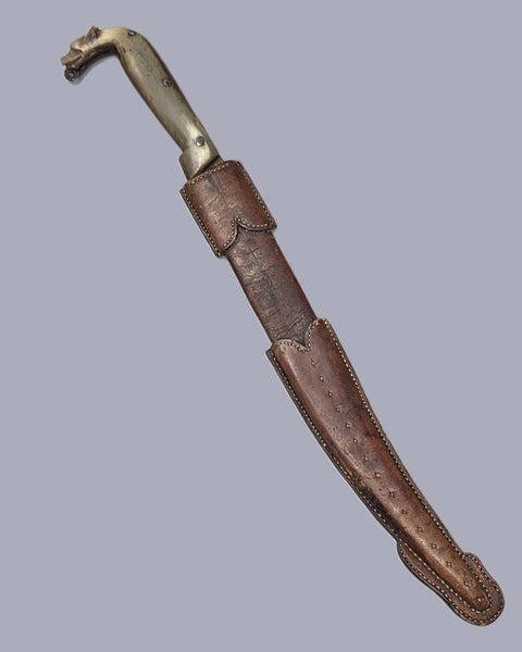 Mexican Dogs Head Bone Handle Knife with Sheath