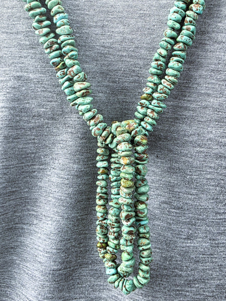 Native American Pueblo 2 Strand Aqua blue Turquoise Necklace with Matching Jacla