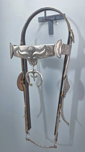 Early Navajo Silver Headstall with Steer Head Design