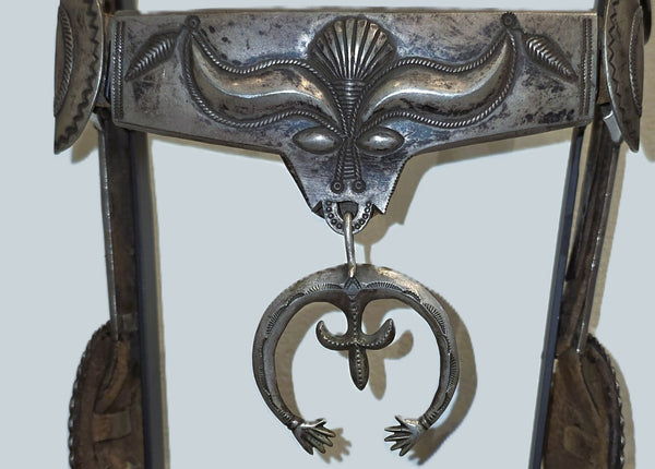 Early Navajo Silver Headstall with Steer Head Design