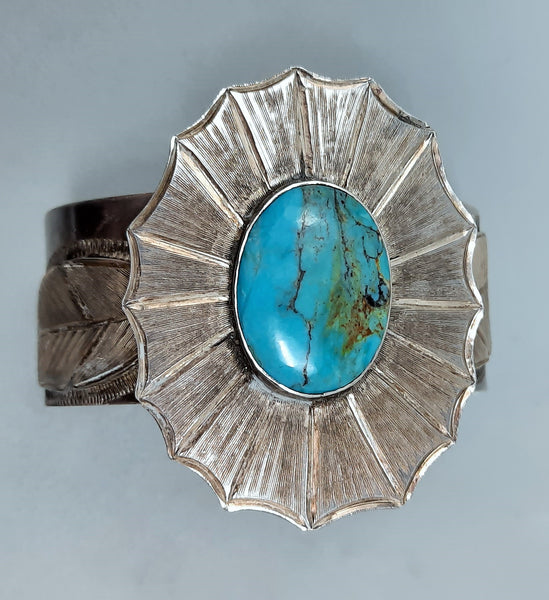 Modern Sterling Silver NAVAJO Turquoise Bracelet CUFF