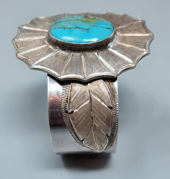 Modern Sterling Silver NAVAJO Turquoise Bracelet CUFF