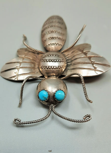 Vintage Southwest Navajo Silver & Turquoise BEE Pin Brooch