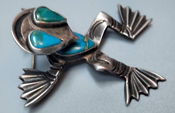 Vintage Navajo Silver & Turquoise Frog Fred Harvey Pin Brooch