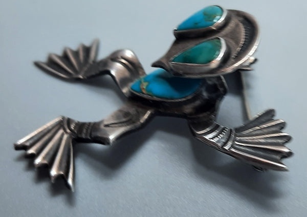 Vintage Navajo Silver & Turquoise Frog Fred Harvey Pin Brooch