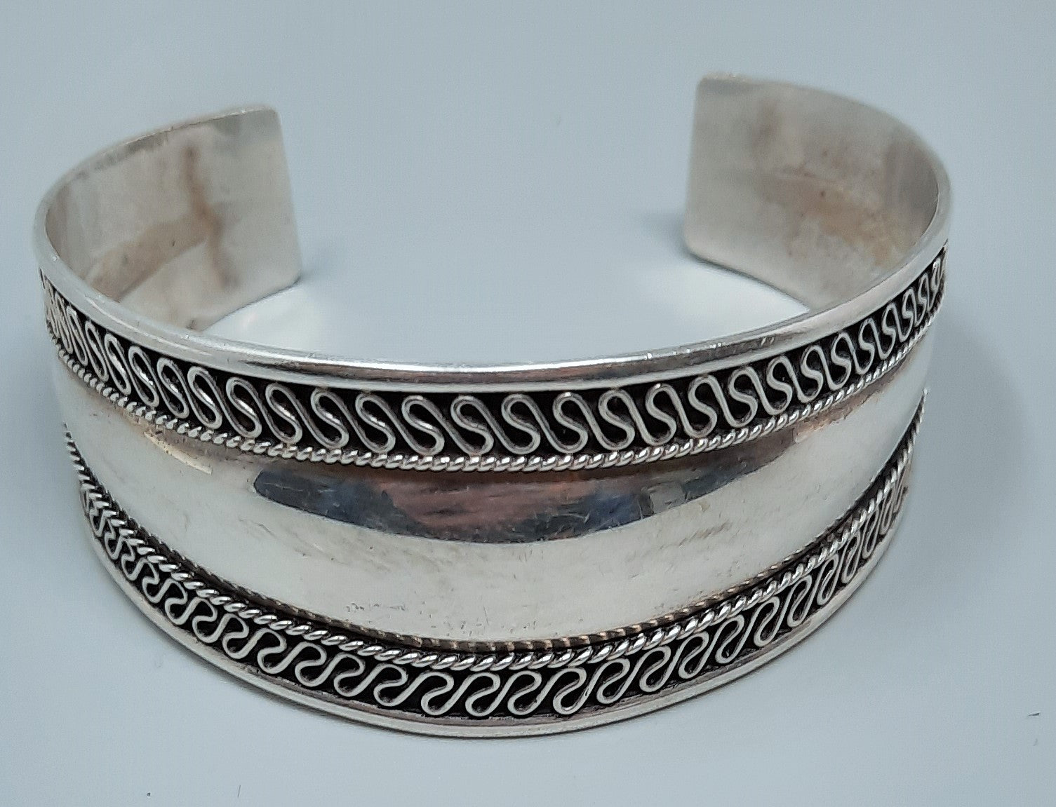 Mexican Mid Century Sterling Silver 925 Mexico wire scroll Cuff 