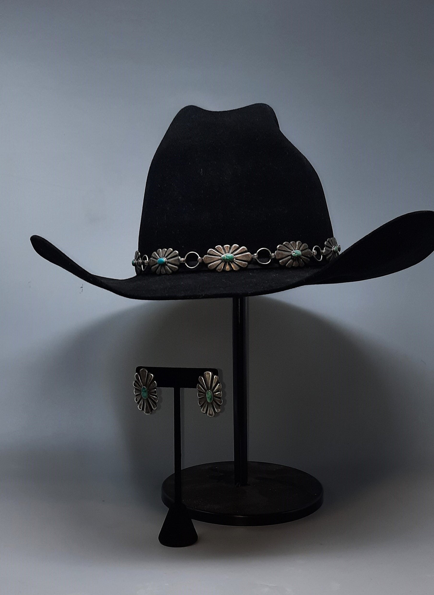 Sterling Silver Conchos with Turquoise Hat Band Black