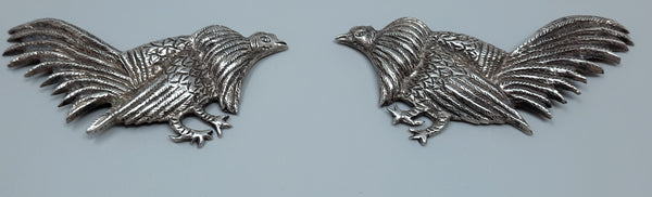 Gorgeous Pair Silver Fight Cocks ( rooster ) Brooches / Pin