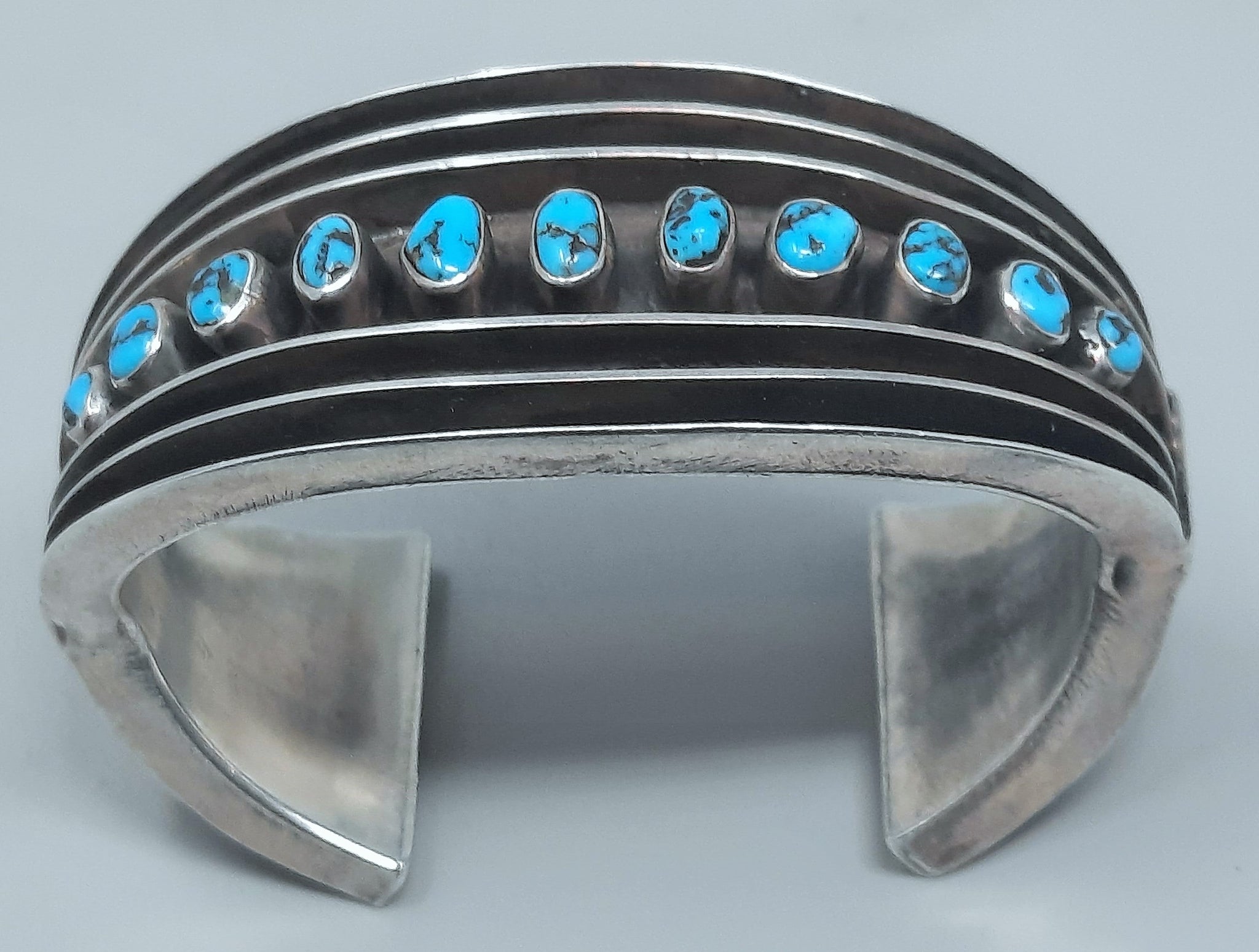 Gorgeous Navajo Silver and Turquoise Hollowware Cuff Bracelet