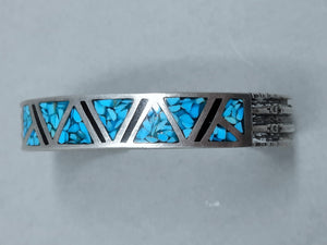 Navajo Silver and Turquoise Cuff Bracelet with black enamel