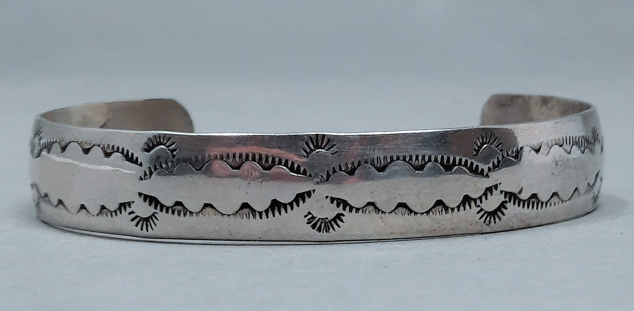 Navajo Silver  Cuff Bracelet with Stamp Work