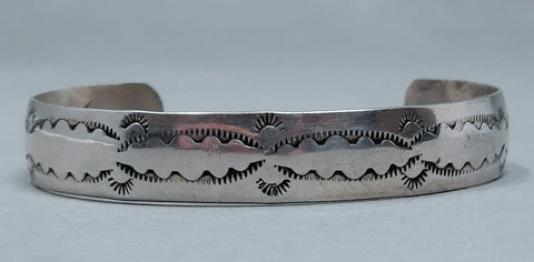 Navajo Silver  Cuff Bracelet with Stamp Work