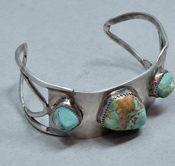 Modern Navajo Silver and Turquoise  Cuff Bracelet 3 stones