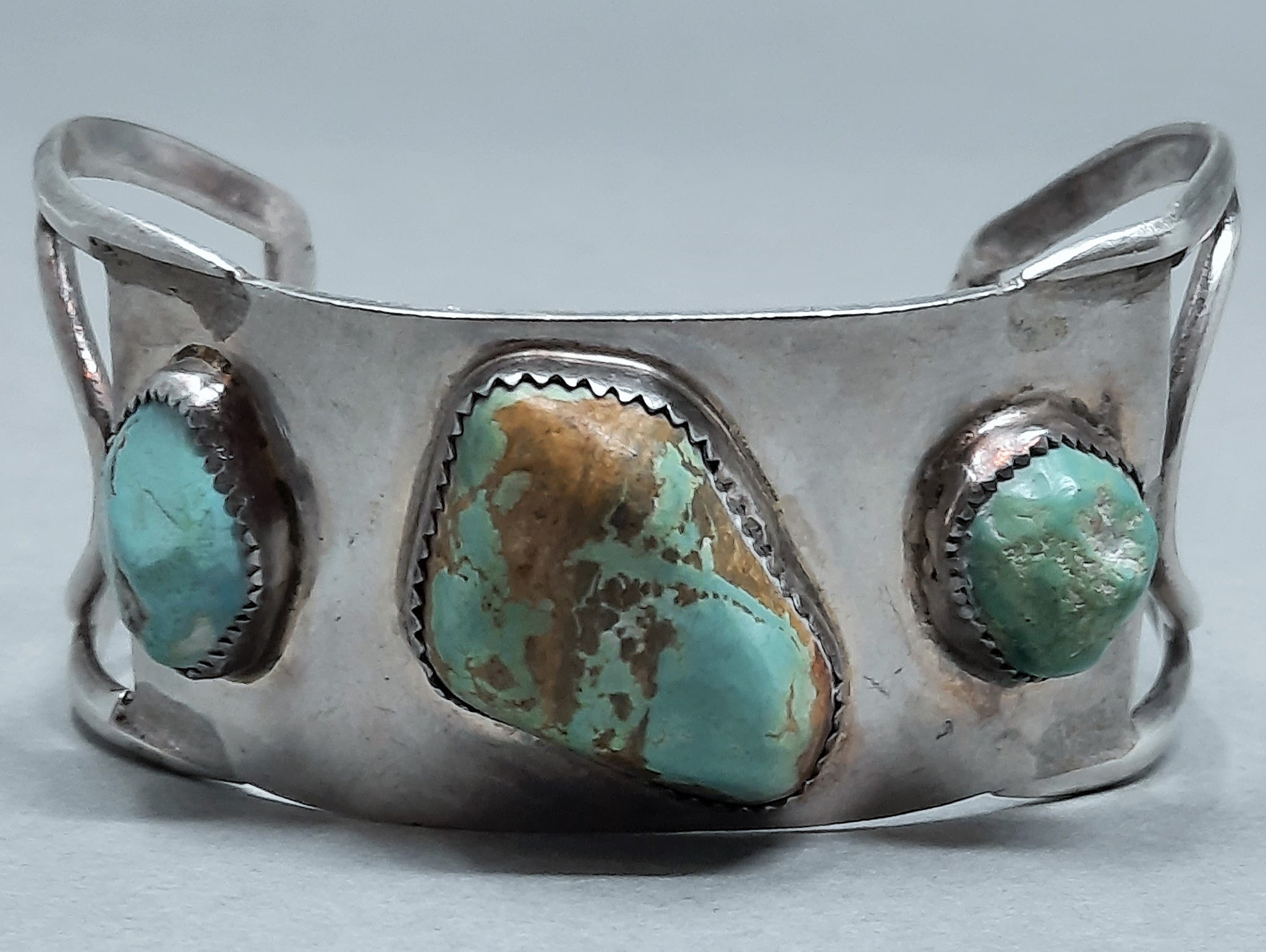 Modern Navajo Silver and Turquoise  Cuff Bracelet 3 stones