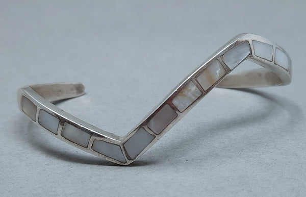 Modern Navajo Sterling Silver and Mother of Pearl Cuff Bracelet