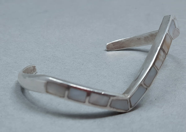Modern Navajo Sterling Silver and Mother of Pearl Cuff Bracelet
