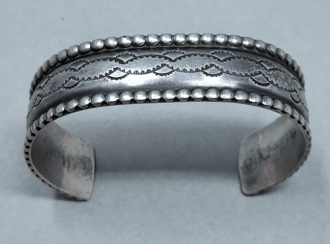 Navajo Silver Cuff Bracelet, Cast with Stamp and File Work