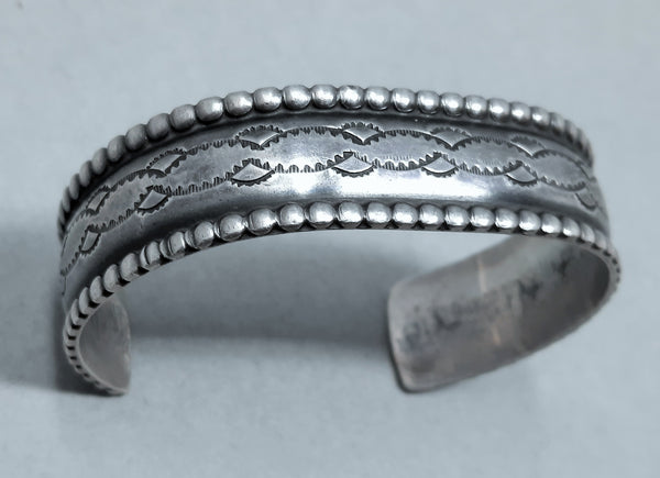 Navajo Silver Cuff Bracelet, Cast with Stamp and File Work