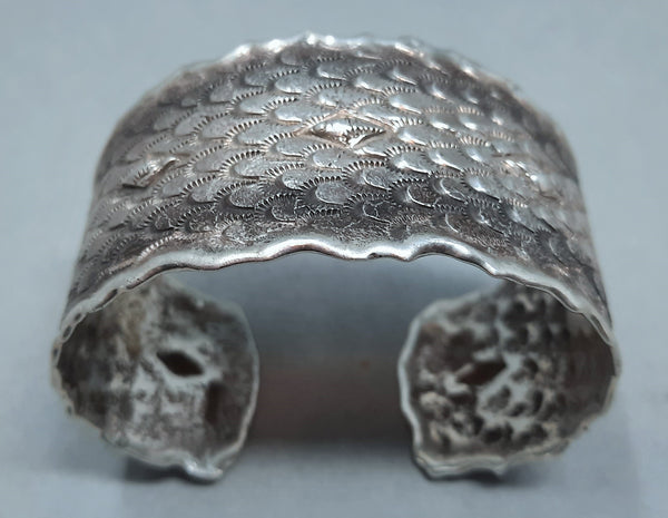 Navajo Silver Cuff Bracelet with Scale Design by Gino Antonio